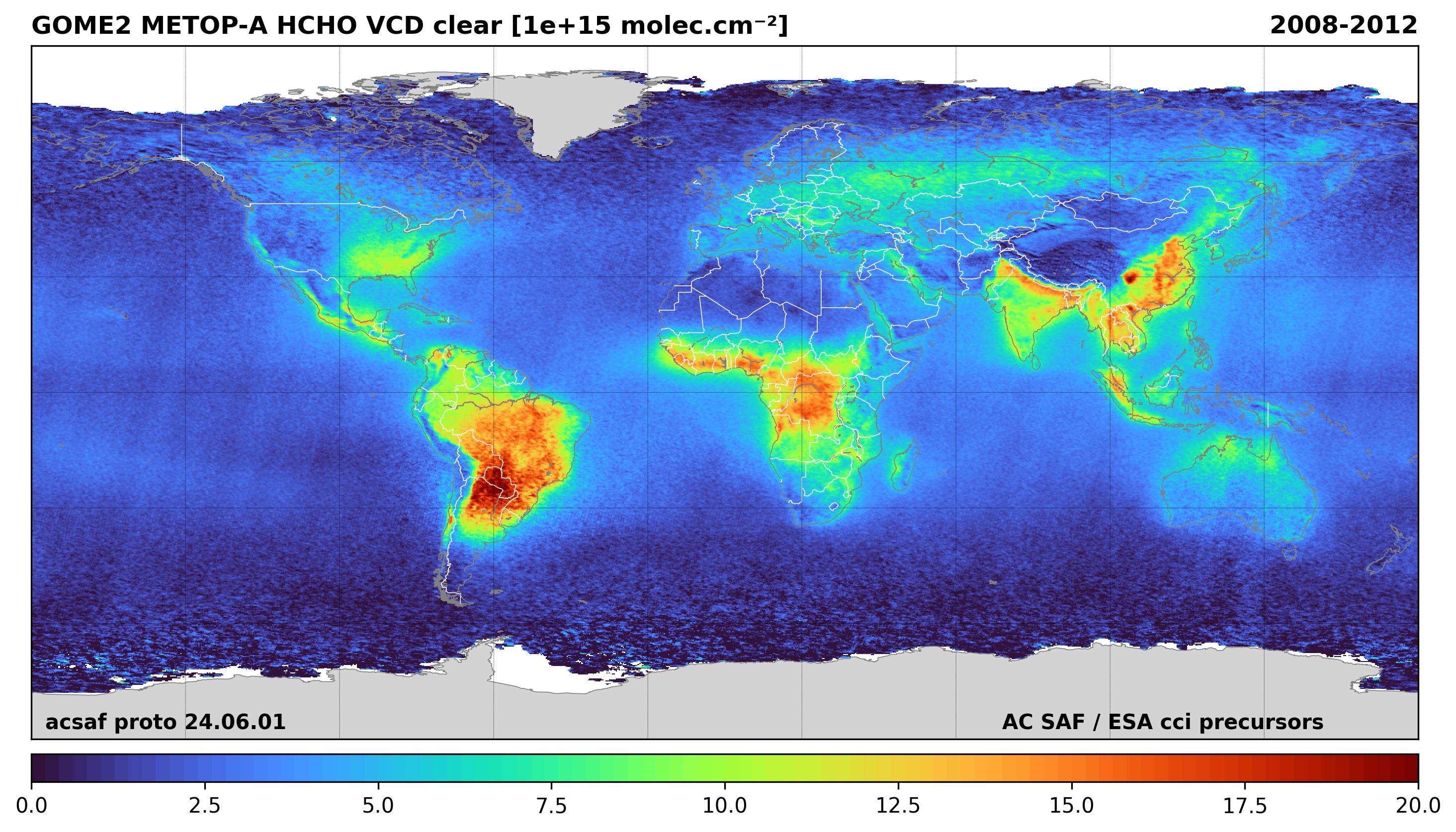 acsaf proto 24.06.01 GOME2 METOP A tropospheric HCHO column number density clear 5Y 2008 2012 90 90 180 180
